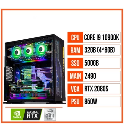 PC ENTHUSIAST GAMING PLATINUM 003 (i9 10900K/Z490/32GB RAM/500GB SSD/RTX 2080 SUPER/850W/WATERCOOLING EK/RGB)
