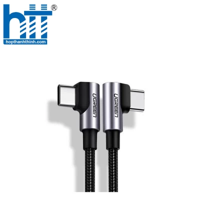 Ugreen 70698 2M 2 đầu bẻ 90 độ vuông góc cáp USB type C màu đen bọc nhôm dây dù chống nhiễu US335 20070698