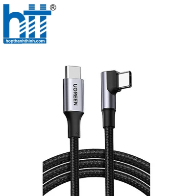 Ugreen 20582 0.5M 100W Vỏ Alu Màu Đen USB Loại C Đực 20V - 5A Góc Cạnh Cáp Tròn mạ Niken US334 10020582