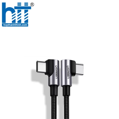 Ugreen 70696 1M cả hai đầu 90 độ x 2 màu đen Góc cạnh Cáp USB loại C MM Vỏ nhôm có dây bện US335 10070696