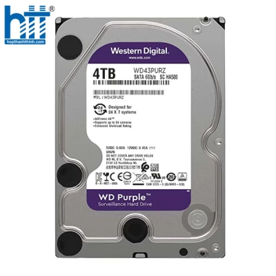 Ổ CỨNG HDD WESTERN DIGITAL 4TB PURPLE (WD43PURZ) (256MB CACHE/3.5 INCH/ SATA3)