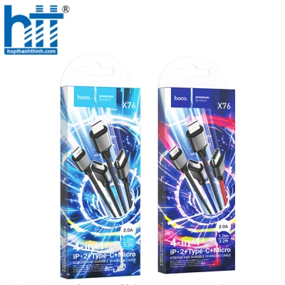 Cáp Sạc X76 4-in-1 Super charging cable iP+iP+Type-C+Micro 1M 2A (Đen)