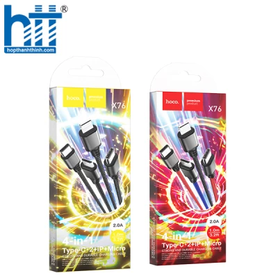 Cáp Sạc X76 4-in-1 Super charging cable Type-C+Type-C+iP+Micro 1M 2A (Đen)