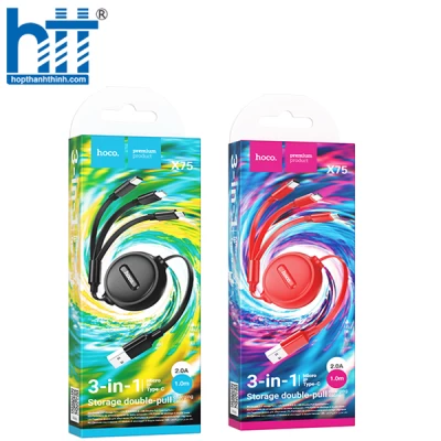 Cáp Sạc X75 3-in-1 double-pull charging cable iP+Micro+Type-C 1M 2A (Đỏ)