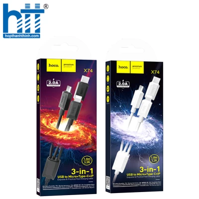 Cáp sạc 3 trong 1 X74 (iP+Micro+Type-C) (Đen)