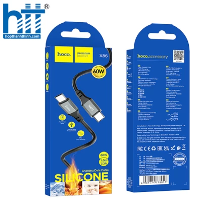 Cáp Dữ Liệu Sạc Silicon X86 Type-C đến Type-C Spear 60W (Đen)