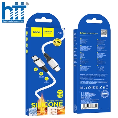 Cáp Dữ Liệu Sạc Silicon X86 Type-C đến Type-C Spear 60W (Trắng)