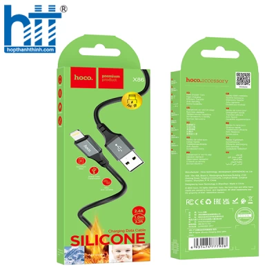 Cáp X86 Lightning Spear silicone charging data cable 1M, 2.4A (Đen)