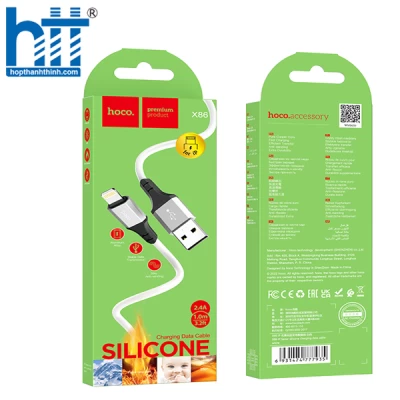 Cáp X86 Lightning Spear silicone charging data cable 1M, 2.4A (Trắng)