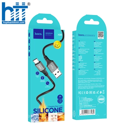 Cáp X86 Type-C Spear silicone charging data cable 1M, 3A (Đen)