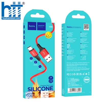 Cáp X86 Type-C Spear silicone charging data cable 1M, 3A (Đỏ)