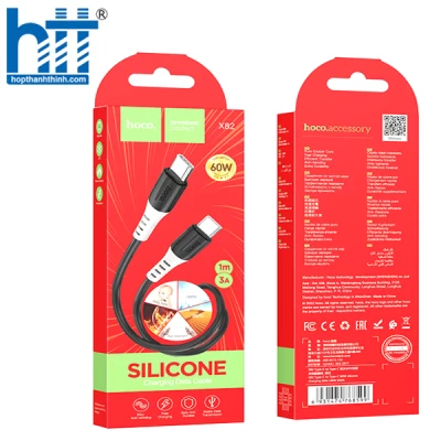 Cáp X82 Type-C to Type-C 60W silicone charging data cable 1M, 60W 20V/3A, 3A (Đen)