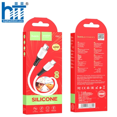 Cáp X82 Type-C to Type-C 60W silicone charging data cable 1M, 60W 20V/3A, 3A (Trắng)
