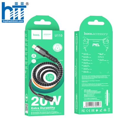 CÁP SẠC U110 Lightning To PD charging data cable 1.2M, PD20W (Đen)