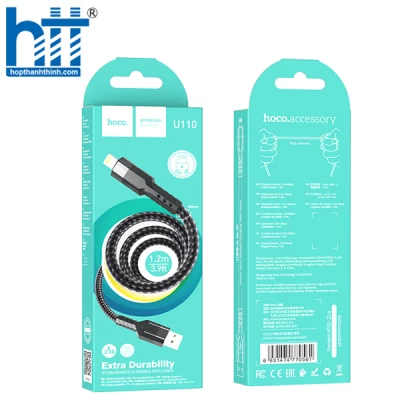 CÁP SẠC U110 Lightning charging data cable 1.2M, 2.4A (Đen)
