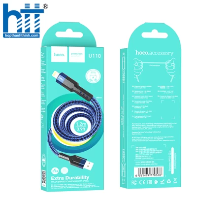 CÁP SẠC U110 Lightning charging data cable 1.2M, 2.4A (Xanh)
