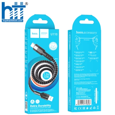 CÁP SẠC U110 Type-C charging data cable 1.2M, 2.4A (Đen)