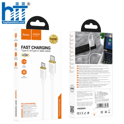 CÁP SẠC U109 Type-C to Type-C 100W charging data cable 1.2M, 100W 20V/5A, 3A (Trắng)