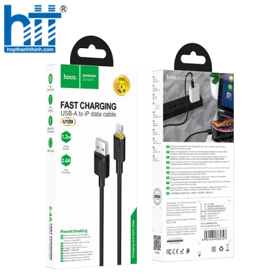 CÁP SẠC U109 Lightning charging data cable 1.2M, 2.4A (Đen)