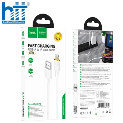 CÁP SẠC U109 Lightning charging data cable 1.2M, 2.4A (Trắng)