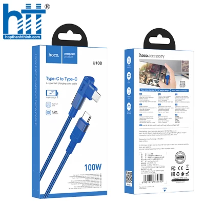 CÁP SẠC U108 Type-C to Type-C 100W charging data cable 1.2M, 100W 20V/5A, 3A (Xanh)