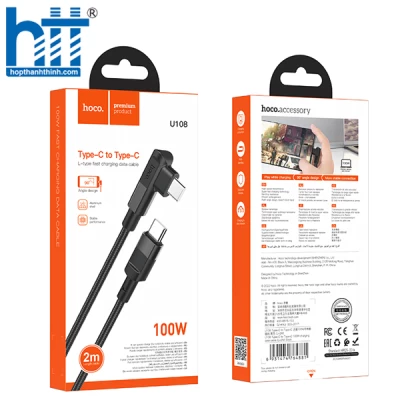 CÁP SẠC U108 Type-C to Type-C 100W charging data cable 2M, 100W 20V/5A, (Đen)