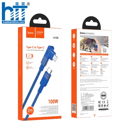 CÁP SẠC U108 Type-C to Type-C 100W charging data cable 2M, 100W 20V/5A, (Xanh)