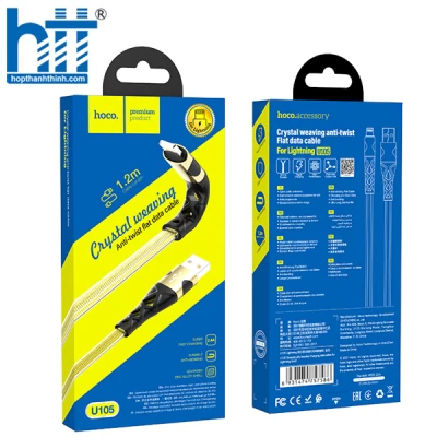 CÁP SẠC U105 Treasure jelly braided charging data cable for Lightning 1.2M 2.4A (Vàng)