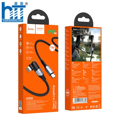 Cáp Sạc U100 Orbit PD fast charging data cable for Lightning 1M, 3A, PD20W (Đen)