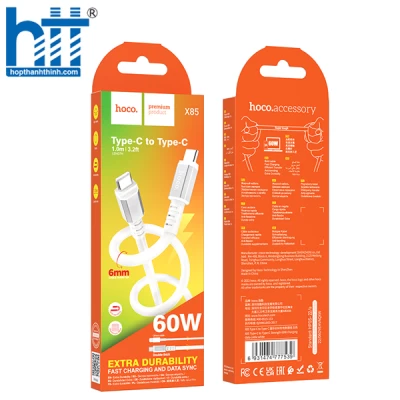 Cáp Sạc X85 Type-C To Type-C Strength 60W charging data cable 1M, 60W, 20V/3A (Trắng)
