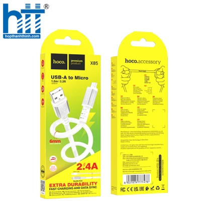 Cáp Sạc X85 Micro Strength charging data cable 1M, 2.4A (Trắng)