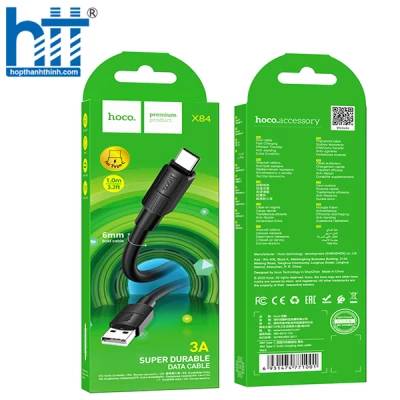 Cáp Sạc X84 Type-C solid charging data cable 1M, 3A (Đen)