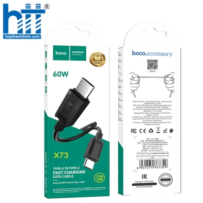 Cáp Sạc X73 Type-C To Type-C 60W charging data cable 1M, 60W, 20V/3A (Đen)