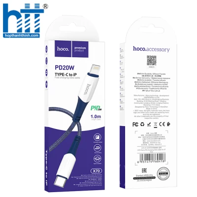 Cáp Sạc X70 Ferry PD charging data cable Lightning 1M, PD20W (Xanh)