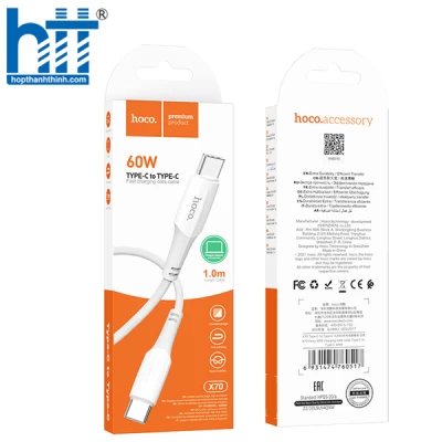 Cáp Sạc X70 Ferry 60W charging data cable Type-C To Type-C 1M, 60W, 3A (Trắng )