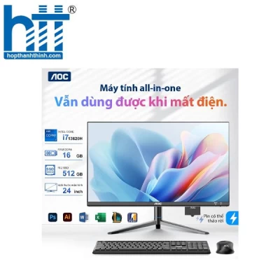 Máy tính AIO AOC (Intel i7 13620H/ 23.8inch HD LED/ 250 nits/ 16GB/ 512GB SSD/ WIFI 6+ Bluetooth 4.0/ UPS Battery 60minutes/ Wired KB&Mouse/ 3YW/ WIN 11 Pro)